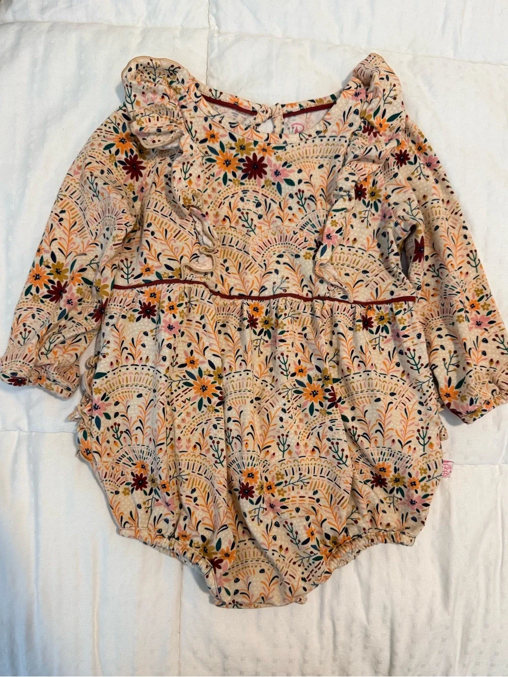 Ruffle Butts Floral Ruffle Long-Sleeve One-Piece